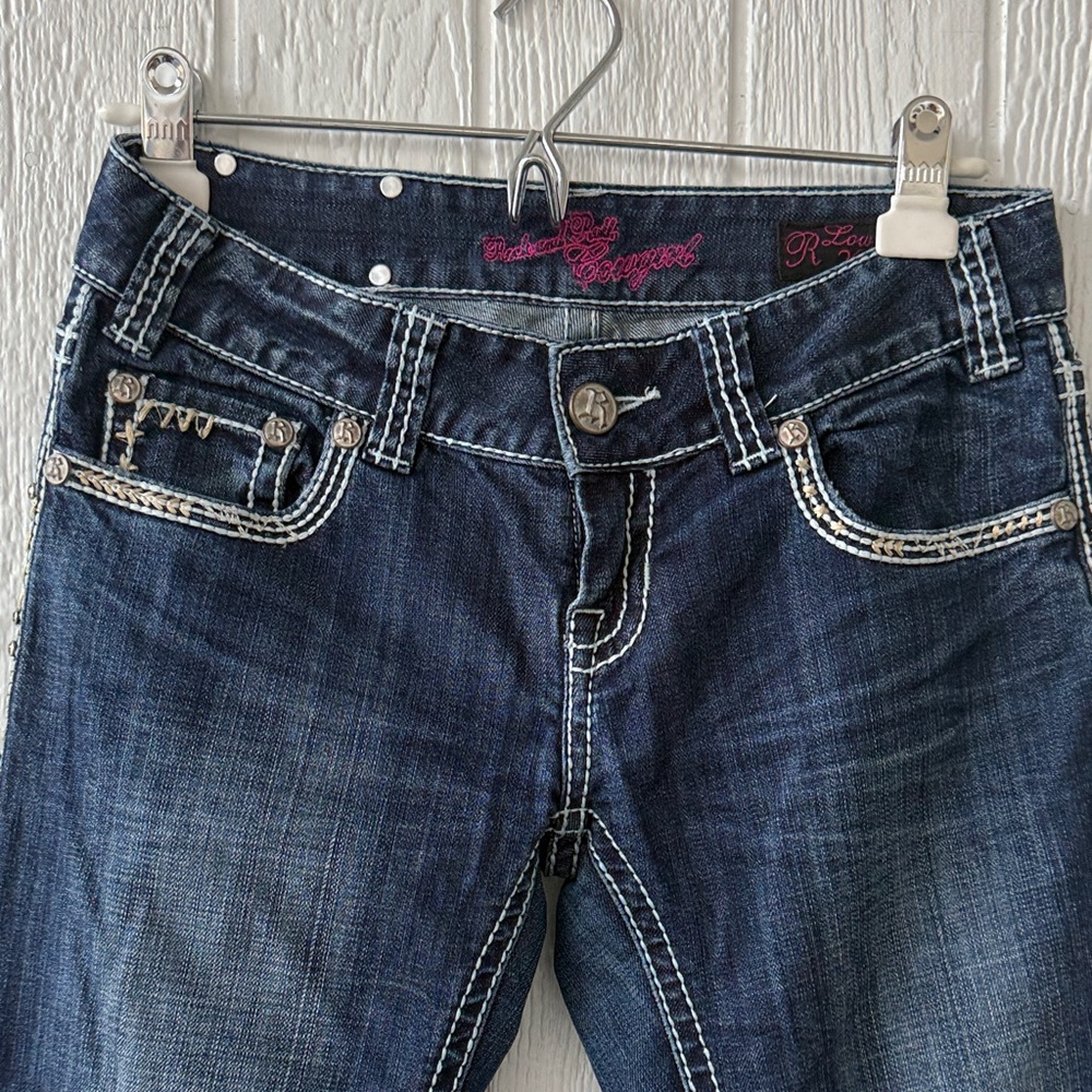 Rock and Roll Cowgirl Low Rise Bootcut Rhinestone denim jeans sz 26 x 36 - Picture 7 of 14